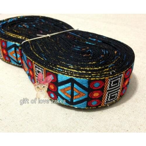Zakka handmade accessories DIY lace ribbon polyester woven Jacquard Ribbon with Ethnic Embroidery Ribbon 3cm 10M/lot blue