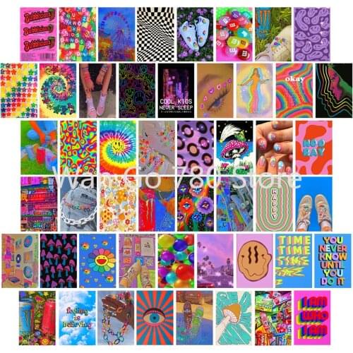 50pcs Colorful Wall Art Collage Kit Indie Modern Minimalist Style Aesthetic Pictures Postercard Cute Photo Teenage Hoom Decor