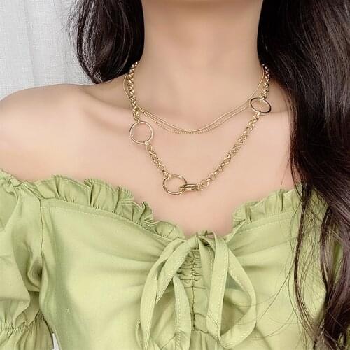 New Double-layer Necklace Female Clavicle Creative Chain Gold Coin Pendant Niche Simple Neck Chain Jewelry Banquet Shiny Gift