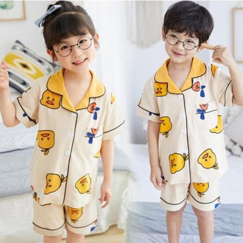 Baby Boys Girls Sleepwear Soft Fashion Children Summer Clothing Pajamas Sets Tops Shorts 2Pcs Cotton cardigan Kids Outfits 2-12y