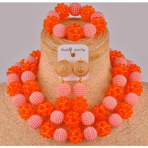 Orange and peach costume african jewelry set nigerian wedding necklace set FZZ94