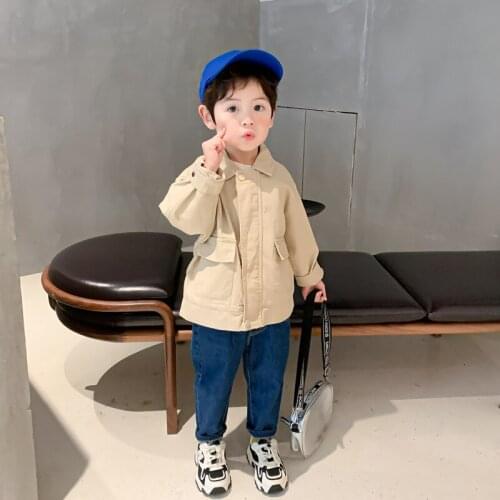 Khaki Spring Autumn Boy Coat Overcoat Top Kids Costume Teenage Gift Children Clothes High Quality Plus Size
