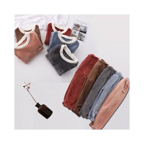 2021 Childrens Warm Pants Suit Winter Plus Velvet Boys' Pajamas Sets Baby Tops Girls Warm and Thick Pajamas Suits Baby Clothes