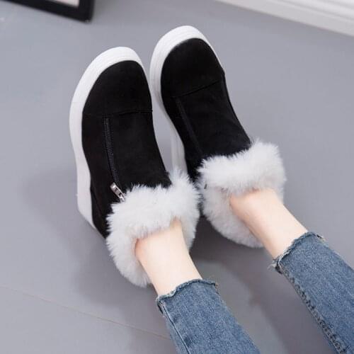 Plush Leisure Snow boots wholesale flat-bottomed 43 large size warm double zipper casual boots plush snow boots plus size wome