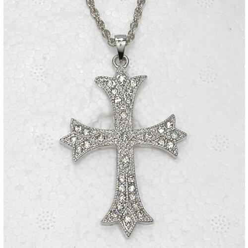Clear Rhinestone Cross Fashion Pendant Necklaces Chain Jewelry F196