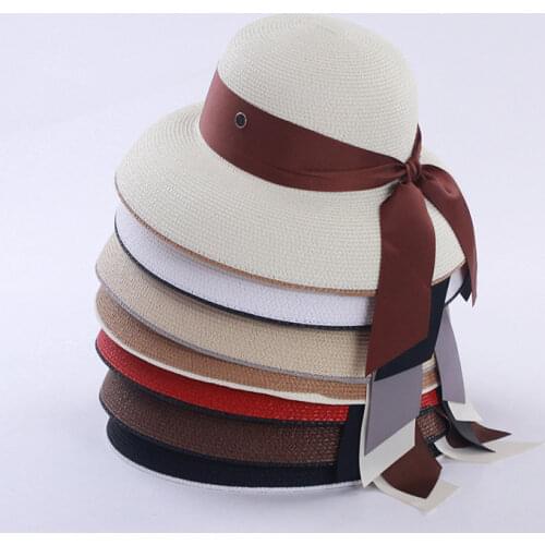 High Quality Retro Hepburn Wind Straw Hat Elegant All-match Bow Female Summer Sun Hat Wide-brim Sun Protection Travel Beach Hat