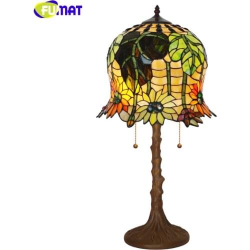 FUMAT Glass Art Table Lamp For Living Room Bedroom Bedside Table Lamp Sunflower Stained Glass Light Fixtures Decor Stand