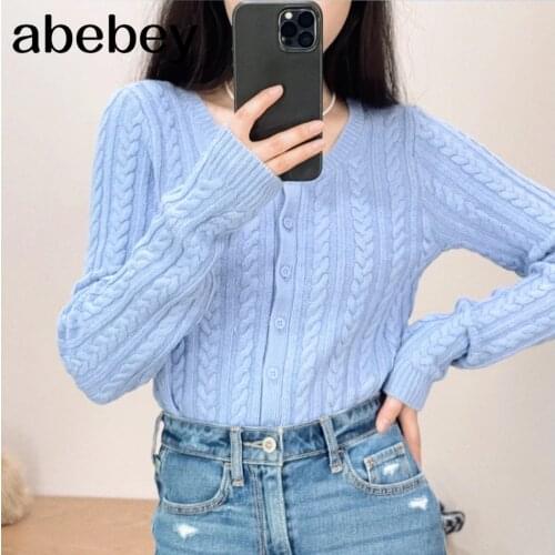 Retro center buttons Knitted Sweaters France Twist Long Sleeve pull femme Cardigan Chic Women Sweater