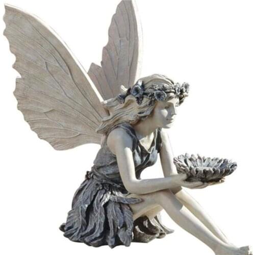 Outdoor Angel Garden Figurine Sculpture Sitting Fairy Statue Antique Resin Craft Garden Lawn Yard Art Patio Home Decoration