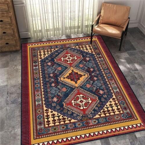 Ethnic Carpet Retro Vintage Living Room Red Yellow Navy Geometric Rug For Bedroom Large Kitchen Mat For Floor Washable Anti-slip
