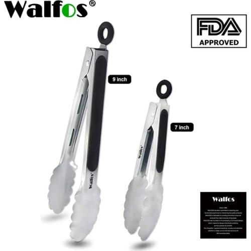 WALFOS Kitchen Tongs, 430 Premium Stainless Steel and Non-Slip Heat Resistant Handle Great for Cooking, Salad and Barbecue