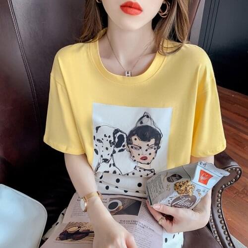 Funny Cartoon Print with dog Harajuku Gothic Summer Loose T Shirt for Women Kawaii Clothes Vintage Aesthetic High Street