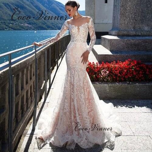 Full Sleeves See Throught Back Europe Quality Mermaid Wedding Dresses 2021 Beautiful Lace Appliiqures Bridal Dress New W0896