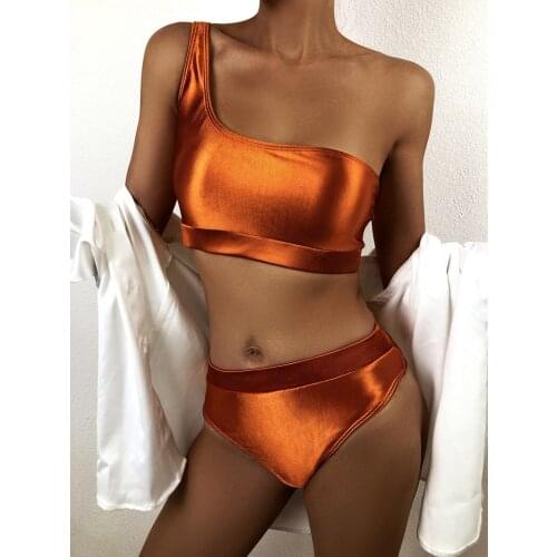 Gold Bikini One Shoulder Swimsuit Women Push Up Swimwear Bathing Suits Women Swimming Suit Beachwear Sexy Bikinis 2021 Dropship