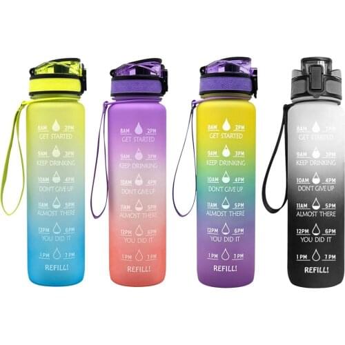 1L 4 Colors Motivational Water Bottle With Time Marker & String Leakproof Canteen Water Jug For Fitness Gym And Outdoor Sport