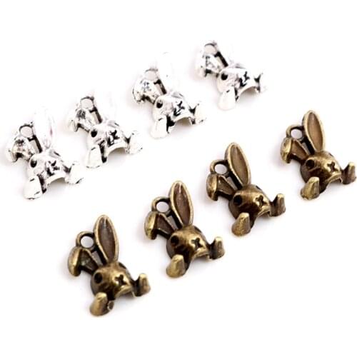14x10mm 30pcs Antique Bronze Silver Plated Rabbit Head Handmade Charms Pendant:DIY for bracelet necklace
