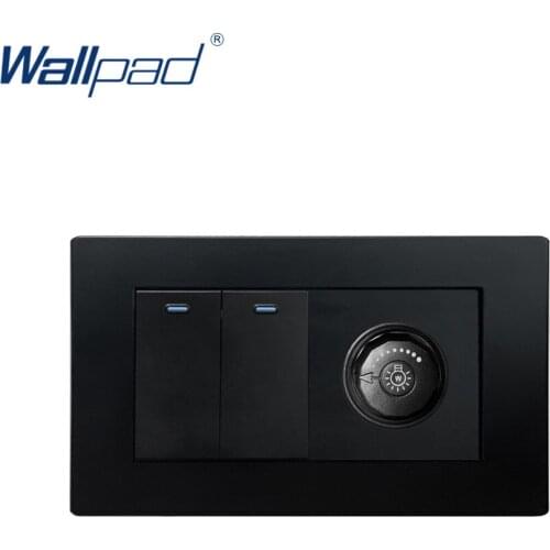 2 Gang 2 Way With Dimmer Wallpad Luxury Wall Light Switch Rocker Switch 16A AC110~250V Black PC Panel