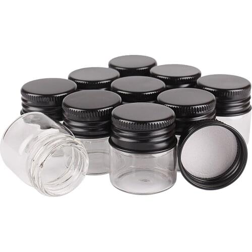 24pcs 10ml Small Glass Bottles with Black Aluminum Caps 30*30mm Glass Jars Vials Transparent Glass Containers Perfume Bottles