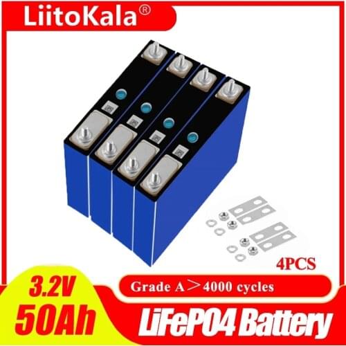 4pcs LiitoKala 3.2V 50Ah lifepo4 cells Lithium iron phosphate for 12V 50Ah rechargeable battery pack diy solar energy storage