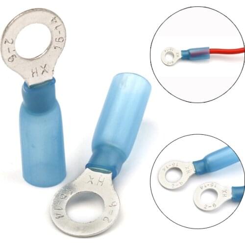 50Pcs HRV2-6 Heat Shrink Butt Ring Terminal 14-12AWG Insulated Electrical Wire Cable Splice Terminal Connectors Kit