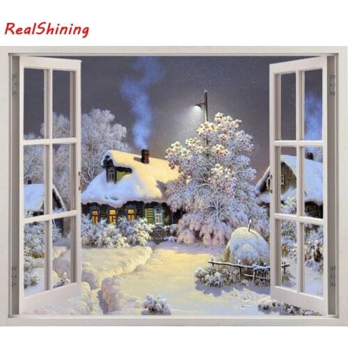5D Diy Diamond Painting Cross Stitch full Square Diamond Embroidery Winter snow scene window picture for room Decor H1136
