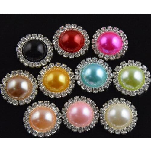 Freeshipping Wholesale 30pcs/lot Mixed Color 20mm Flat Back Round Rhinestone Peal Button For Hair Flower BT02