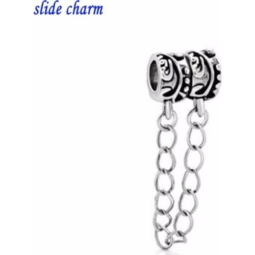 Slide charm Free shipping Vines plant pattern safety chain charm beads fit Pandora charm bracelets