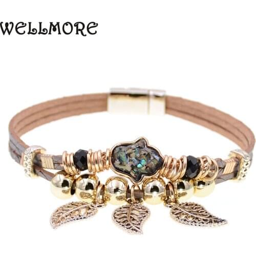WELLMORE beades bracelets bohemia bracelets for women leaf leather bracelets fashion jewelry wholesale drop shipping