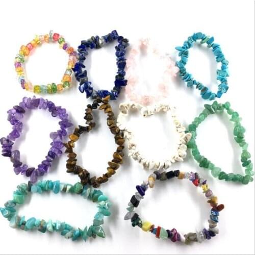 Hot 39Color Natural Gem Stone Bracelet Irregular Crystal Stretch Chip beads Nuggets Bracelets Bangles Quartz Wristband For Women