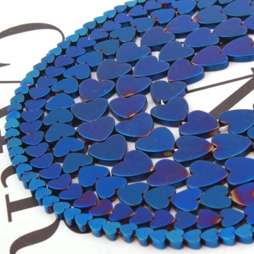 Natural Hematite Beads Heart Blue Smooth 4/6/8/10mm Loose Stone Beads For DIY Necklace Bracelets Jewelry Making Strand 15"