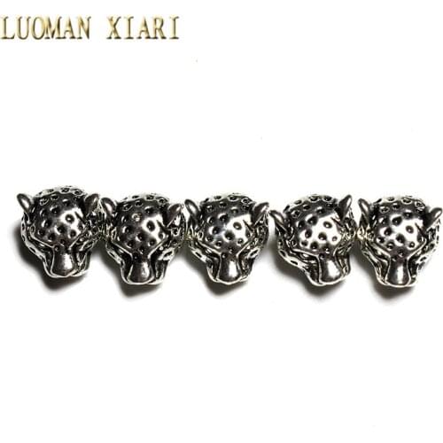 Wholesale 10pcs/20pcs Lot Vintage Silvery Alloy Beads Leopard Head Spacers Beads Charms DIY For Jewelry Making Bracelet 10*12 mm