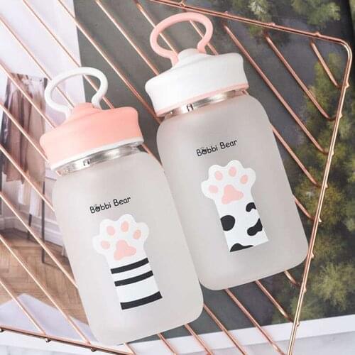 Cat Paw Cup Silicone Glass Bottles Kawaii Water Bottle Eco Friendly Glass Glasses Cute Cups Waterbottle Me Bottle