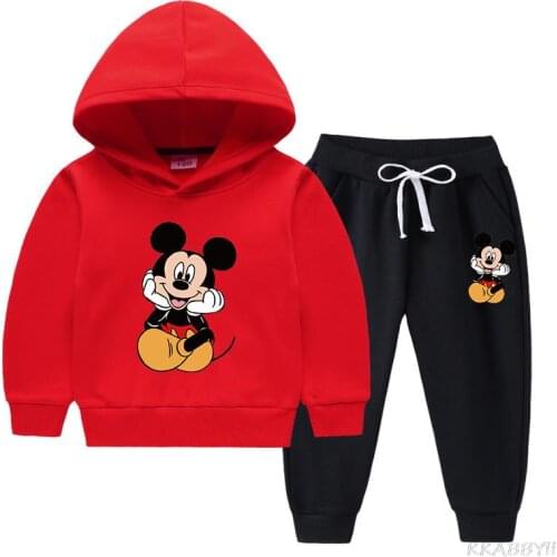 Disney Micky autumn winter children hooded hoodie suit foreign style new style adds velvet to add thick warm winter clothes