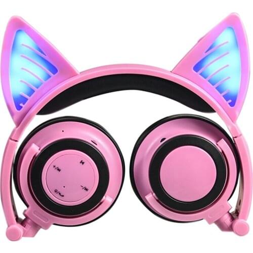Factory sells Cat ear bluetooth headphone Glowing LED light Handsfree bluetooth headset foldable gaming headphones for kids gift