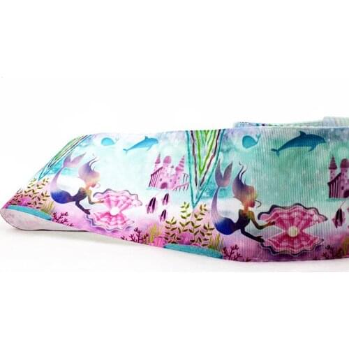 IuBuFiGo 10 yard 1-1/2" Mermaid Princess Printed Grosgrain ribbon 38 mm Cartoon gift ribbon bows dlework DIY headband tape 1871
