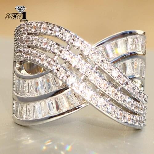 YaYI Fine Jewelry Fashion Princess Claw Set Cut White Cubic Zirconia Silver Color Engagement Wedding Party Leaves Gift Rings