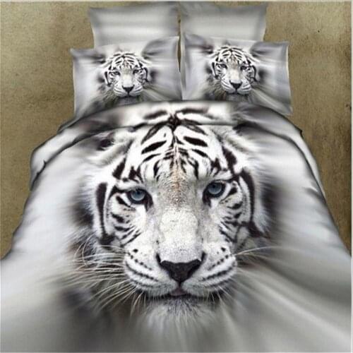 J Pcs/4pcs Fashion J D Lifelike White Tiger Cotton Bedding Set Duvet Cover Bed Sheet with Pillowcases Twin Queen King Size J 0E