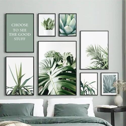 Green Plant Picture Home Decor Wall Art Canvas Painting Modern Nordic cactus leaves Posters and Prints for Living Room Design