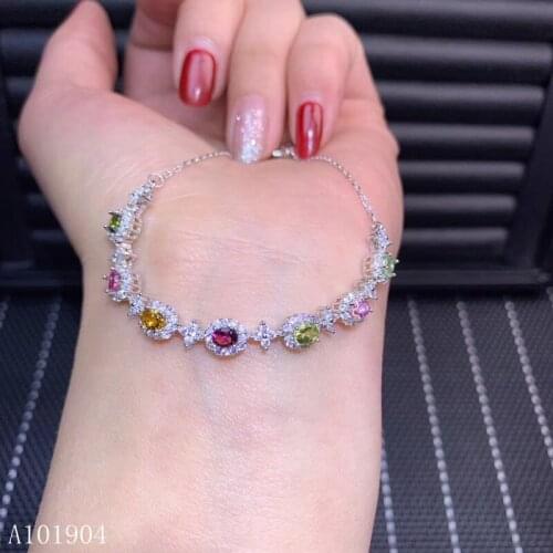 KJJEAXCMY boutique jewelry 925 sterling silver inlaid natural tourmaline gemstone female luxury bracelet support detection