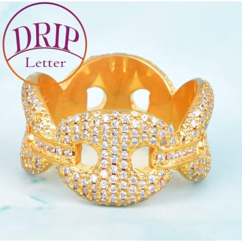 12mm Colorful Cuban Link Rings Gold Color Cubic Zircon For Men Fashion Hip Hop Charm Jewelry