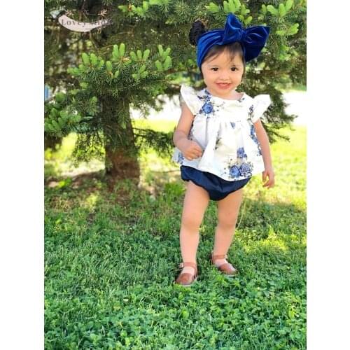 2020 Baby Girls Outfit 2PCS Floral Set Fly Sleeve Tops PP Shorts Pants 0-24M Sister Matching Suit Newborn Clothing