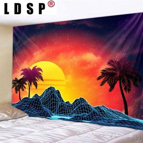 LDSP Sunset Coconut Tree Mountain Tapestry Wall Hanging Wall Covering Rugs Background Cloth Beach Mat Blanket Art Home Decor