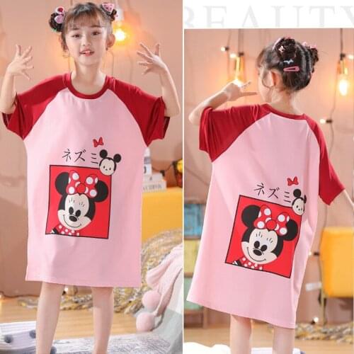 Summer Pajamas Cotton Girls Nightgowns Nightdress Baby Disney Minnie Daisy Sleepwear Sleepshirt Children Short Sleeve Nightwear