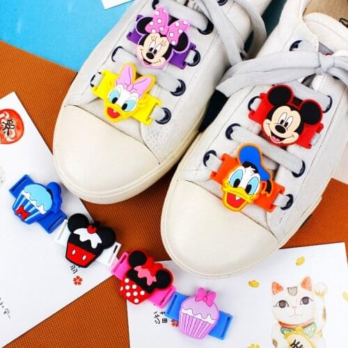 Disney Mickey Minnie Cartoon PVC Soft Rubber Shoes Accessories Shoelace Buckle Shoes Flower Canvas Shoes White Shoes Decoration