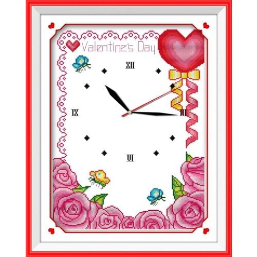 Valentines day cross stitch kit 14ct 11ct count print canvas wall clock stitching embroidery DIY handmade needlework