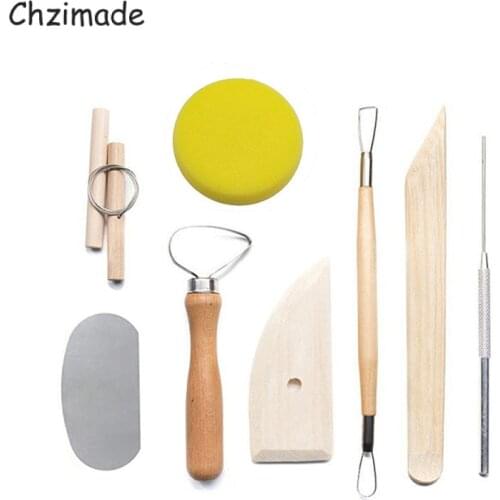 Chzimade 8Pcs/lot Polymer Clay Sculpting Tools Set Pottery Ceramic Carving Tool Kits Wooden Handle Modeling Clay Arts Crafts