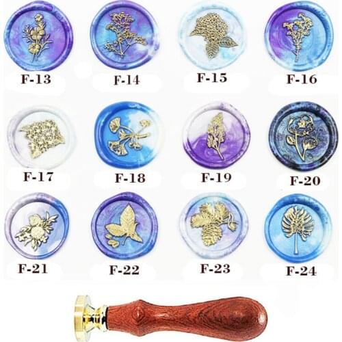 Natural plants branches Leaf Wax Seal Stamp Set Custom Picture Logo Wedding Invitation Gift Rosewood Handle Set kit