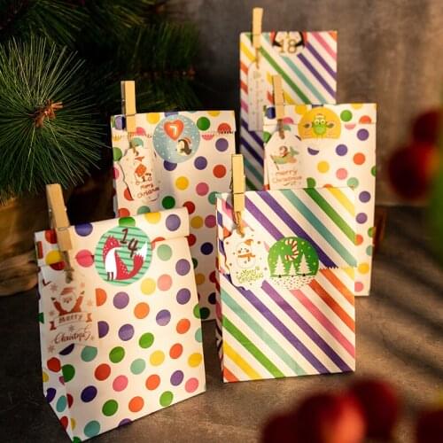 24Sets Creative Rainbow Stripe Dot Countdown Gift Bags Christmas Party DIY Invitation Envelope DIY Stationery Office Supplies