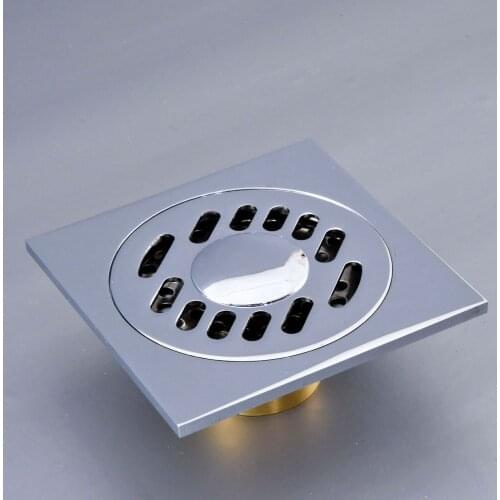 Polished Chrome Brass Carved Flower Pattern Bathroom Shower Drain 4" Square Floor Drain Waste Grates Bathroom Accessory mhr091