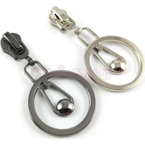 20pcs/lot, Silver & Gun Black Color 5# Zipper Sliders with Round Pendant Pulls for Garment, Handbags
